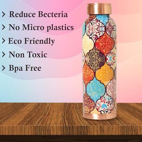 Image of DI: Decorative India Copper 1 Litre Water Bottle With Leak And Rust Proof Protection For Home And Office Use Ayurveda And Yoga Health Benefits Bottle (Hexagon)