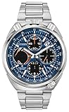 relogio citizen alarm chronograph wr 100 case diameter: 44 mm,case thickness: 14 mm, case colour: silver and dial colour: blue