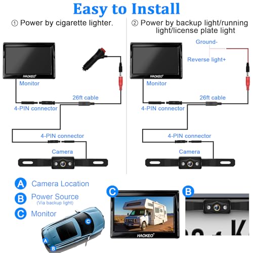 Image of Backup Camera for Truck 5 Inch 1080P Front Rear View Monitor kit Auto Color Image Night Vision, Plug & Play,IP69 Waterproof Grid Lines for Car /RV /Tractor /Semi-Trailers /Pickup H11