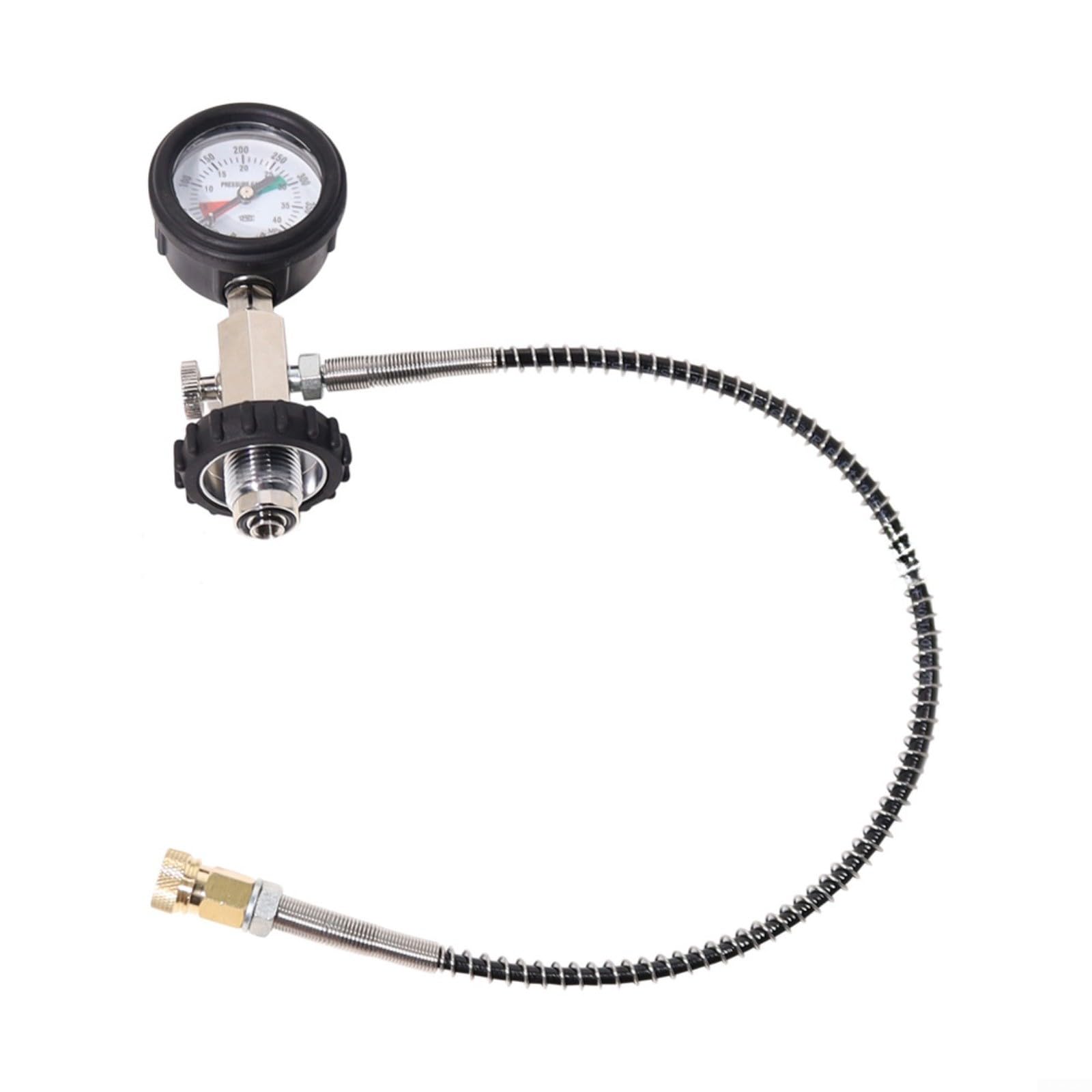 Manometro DIN per immersioni subacquee, 400 bar, 5000 psi, adattatore G5/8-14 con quadrante luminoso e tubo da 50 cm per ispezione valvola di riempimento cilindro, nero