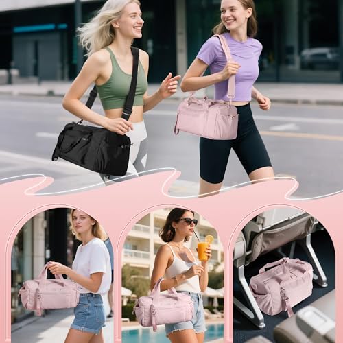 Small Gym Bag for Women, Mini Duffle Bag with Wet Compartment, 12L Travel Carry on Weekender Bag for Sports, Workout and Fitness, Pink 5