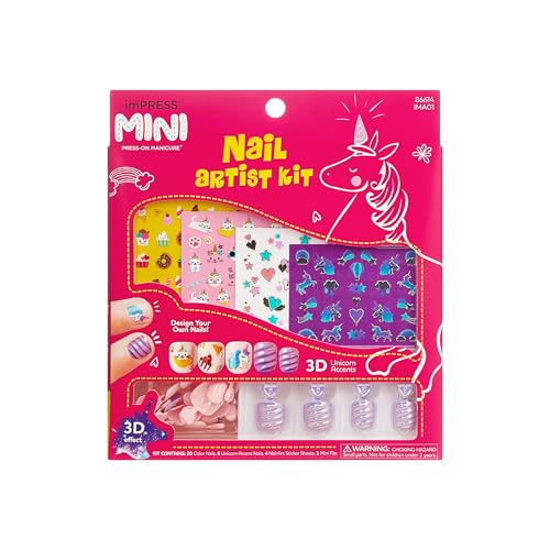 Kiss Impress No Glue Mani Press On Nails Mini Nail Artist Kit Pink Kids Size Squoval Shape Includes 26 Nails 4 Sticker Sheets 1 Mini File