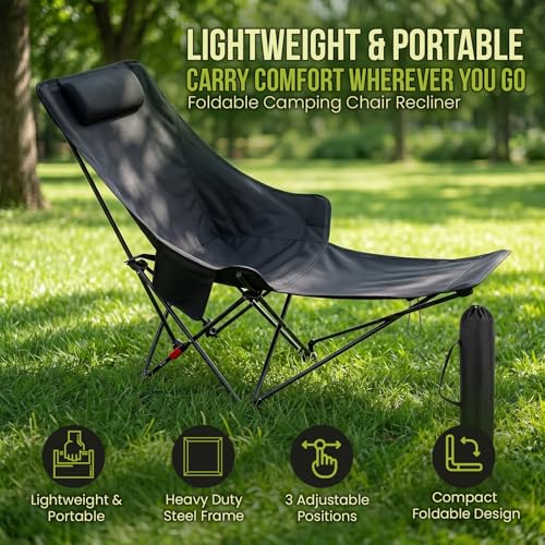 Image of ORILEY Compact Folding Chair with Heavy Duty Metal Frame 3 Adjustable Positions Portable Lightweight Foldable Seat for Outdoor Camping Hiking Fishing Garden Beach Picnic Travelling (Pack of 1, Black)