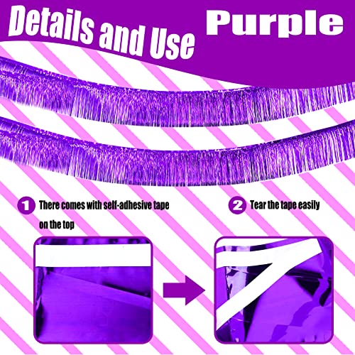 Image of 6 Pack 10 Feet Foil Fringe Garland Metallic Tinsel Streamers Banner Wall Hanging Curtain Backdrop Banner for Parade Floats, Thanksgiving, Christmas, Birthday, Halloween Party Decorations(Purple)