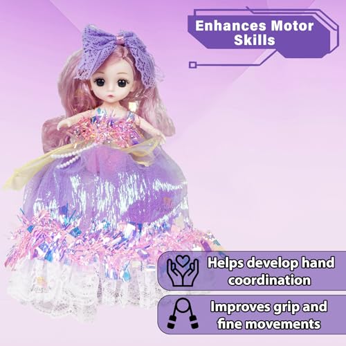 Image of WISHKEY Doll Set for Girls with Accessories, Stylish Doll with Long Hair & Flexible Joints, Cute Doll with Pretty Hair Clips, Pretend Play Toy for Kids, Ideal for Ages 3+ (Pack of 1, Multicolor)