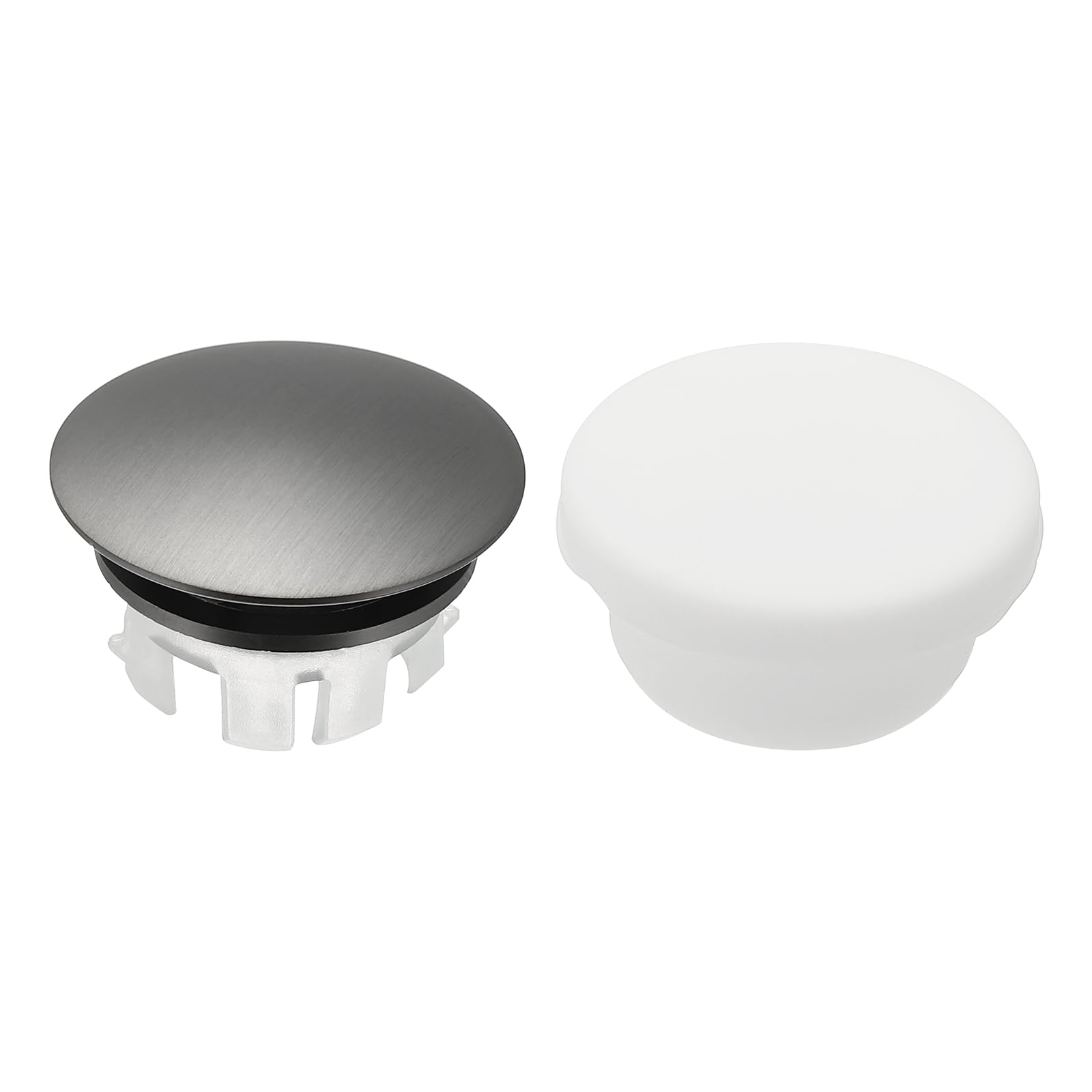 sourcing map 2Pcs Sink Overflow Ring, Universal Sink Overflow Drain Cover, Insert in Hole Double Layer Cap Round Caps for Bathroom Kitchen Basin Wash Basin, Gunmetal Gray/White