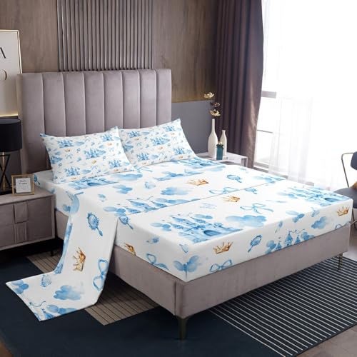 Homemissing Juego de sábanas de cama con pajarita para niñas, tamaño individual, juego de cama de princesa para niños y niñas, con lazo profundo, sábana bajera ajustable, transpirable, suave y ligera