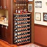Estante de vino de 48 botellas, piso no empotrado con parte superior de madera, soporte para botellas de vino de 8 niveles,...