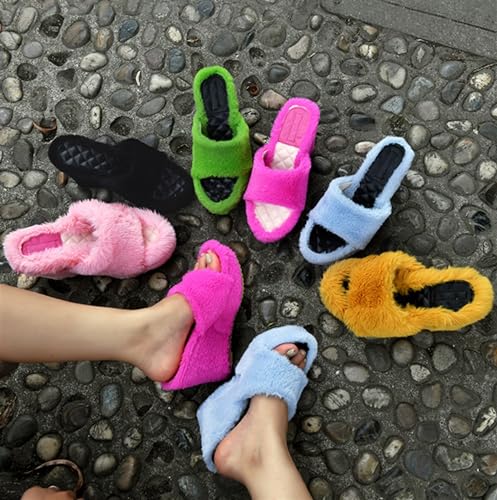 Women's Fuzzy Fluffy Wedge Slippers Fashion Plush Open Toe Comfy Slip On Platform House Sandals Anti-Slip Party Shoes for Ladies4