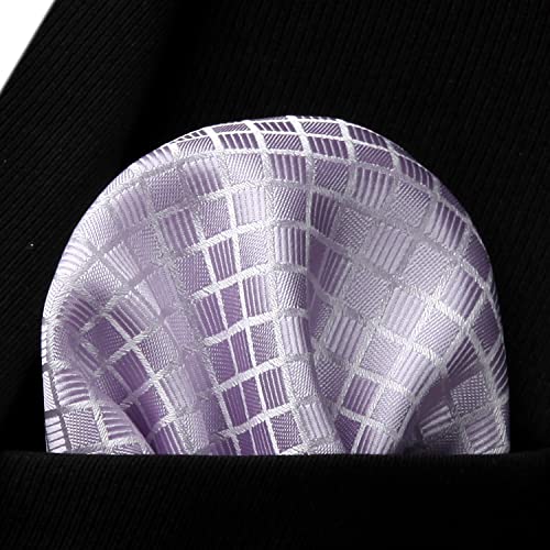 Image of HISDERN Ties for Men Plaid Checkered Tie with Pocket Square Woven Business Formal Necktie Handkerchief Set Wedding Party