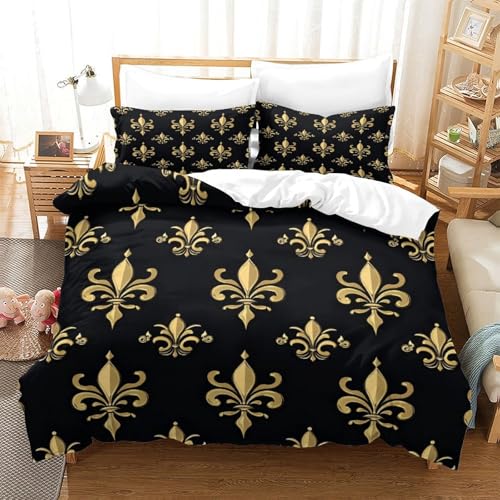 Housse de couette fleur de lys parure de lit 3D ultra douce de qualité - 3
