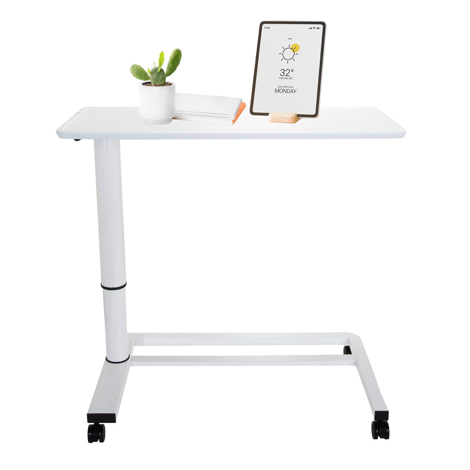 hjh OFFICE 830054 Sitz-Stehtisch höhenverstellbar Stand II Weiß Beistelltisch mit Gasfeder & Rollen, Höhe bis 107 cm