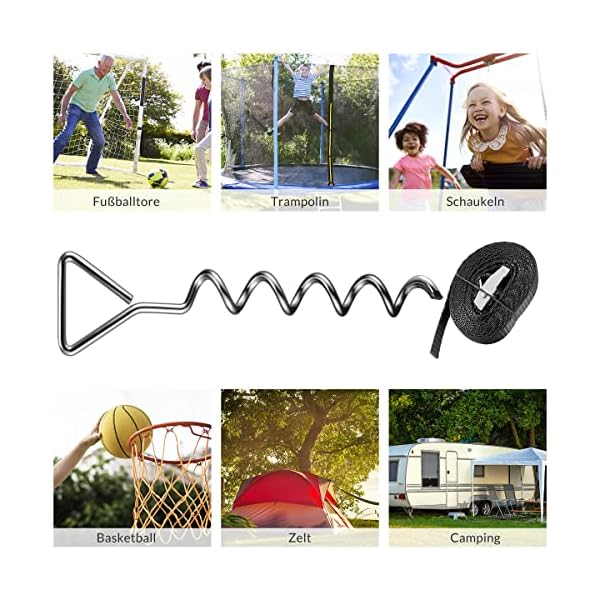 Monzana Piquets d'ancrage Spirales Sangles de Serrage Kit ancrage résistance 900kg Acier Inoxydable Fixations pour Trampoline Sécurité Gris 519iK+jQOnL. SS600