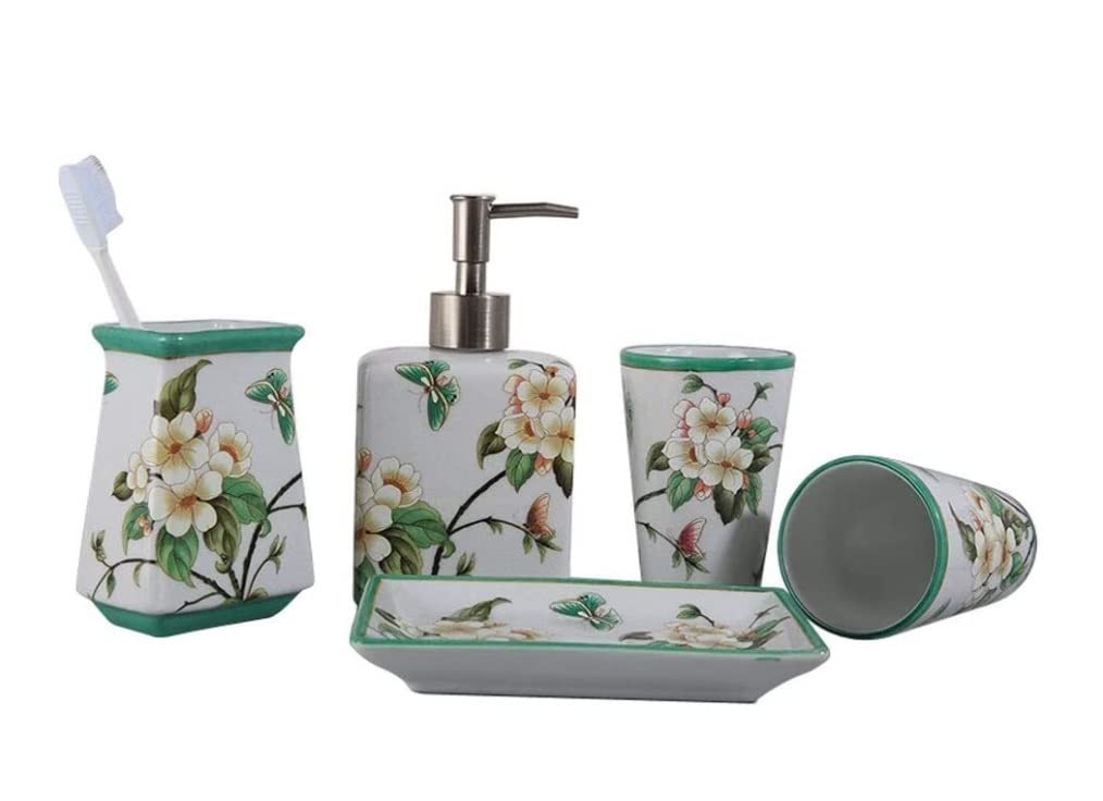 Zestaw łazienkowy Zestaw Akcesoriów łazienkowych 5 Sztuk Amerykański Wzór Ceramiczny Zestaw Akcesoriów Łazienkowych Uchwyt Na Szczoteczki Do Zębów Dozownik Do Mydła Kubek Do Płukania Mydelniczka Garni