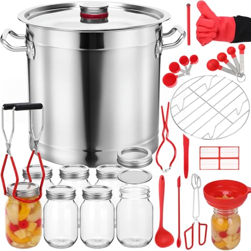 Teecyhooo Canning Supplies Kits with 21 Qt Canning Pot, 8 Pcs Mason Jars, Tongs, Stainless Steel Jar Rack, Funnel, Lid Lifter Water Bath Canner Tool Set