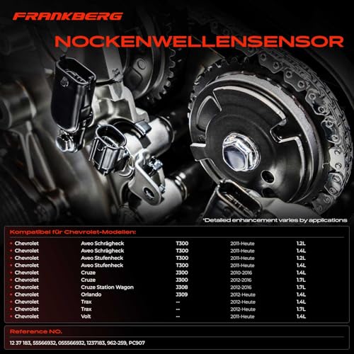 Frankberg Sensor Nockenwellenposition Nockenwellensensor für Aveo T300 Cruze J300 Trax Adam Astra J Corsa D/E Insignia A Meriva B Mokka/Mokka X Zafira Tourer C 2009-Heute 55566932