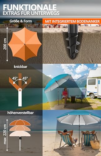 4smile Sonnenschirm Strand SunnyJoy, Türkis - UPF 50+ Strandschirm Ø 200 cm, sicherer Sonnenschutz Strand, Strandschirm windfest stabil - Sonnenschirm mit Schutzhülle 4