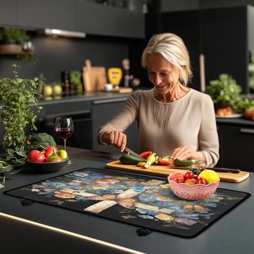 Image of Poceacles Stove Top Cover for Electric Stove, Heat Resistant Oil Resistant Stovetop Protector Cover Cooktop Cover Mat Kitchen Decor, 29 x 21 Inch, Cross Butterfly Flower