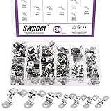 Swpeet 130Pcs 7 Sizes 5/16" 3/8" 1/2" 9/16" 5/8" 3/4" 1" 2 Hole U-Tube 304 Stainless Steel Pipe Strap Clamp Assortment Kit, Two Hole Snap On Pipe Strap Cable U Bracket Tube Strap Tension Clips