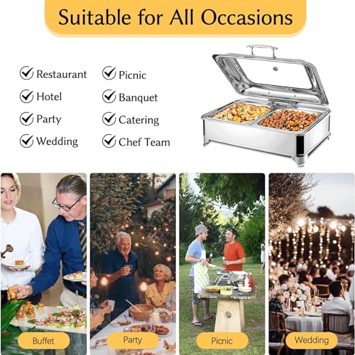 Chafing Dish Elektrisch, 9L Edelstahl Speisewärmer Buffetwärmer mit Sichtbarem Glasdeckel, Kommerziell Wärmebehälter für Essen - Einstellbarer Temperatur, Beste Wahl für Buffets und Partys(Size: – Bild 4