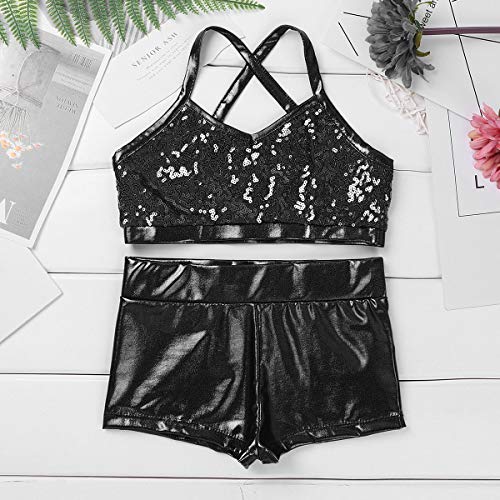 Image of Agoky Kids Girls 2PCS Sports Outfits Ballet Gym Sequins Mermaid Tank Top Shorts Set Tankini Swimwear Gymnastics Tracksuit