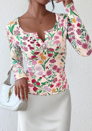 Image of PRETTYGARDEN Women's Fall Long Sleeve Henley T Shirts