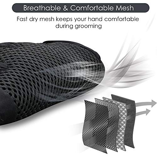 Upgrade Version Pet Grooming Glove - Gentle Deshedding Brush Glove for Dogs, Cats & Horses with Long and Short Fur - Efficient Pet Hair Remover Mitt - Enhanced Five Finger Design - 1 Pair (Black) - Thumbnail 6