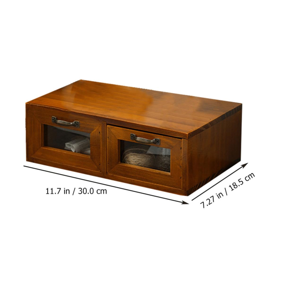 Cassettiera da Tavolo per Monitor Computer in Legno e Ferro, Coffee
