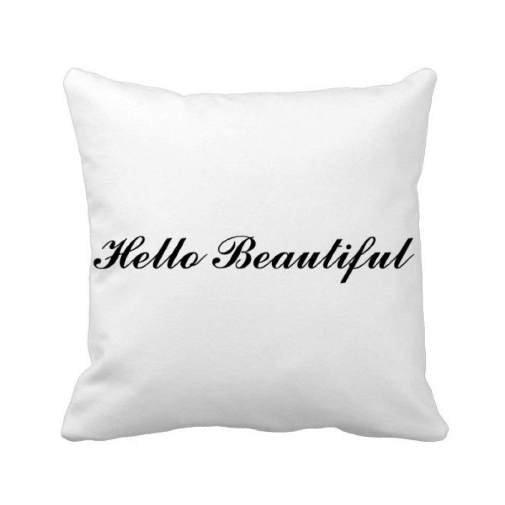 Housse de coussin carrée Hello Beautiful blanche en coton imprimé avec citation