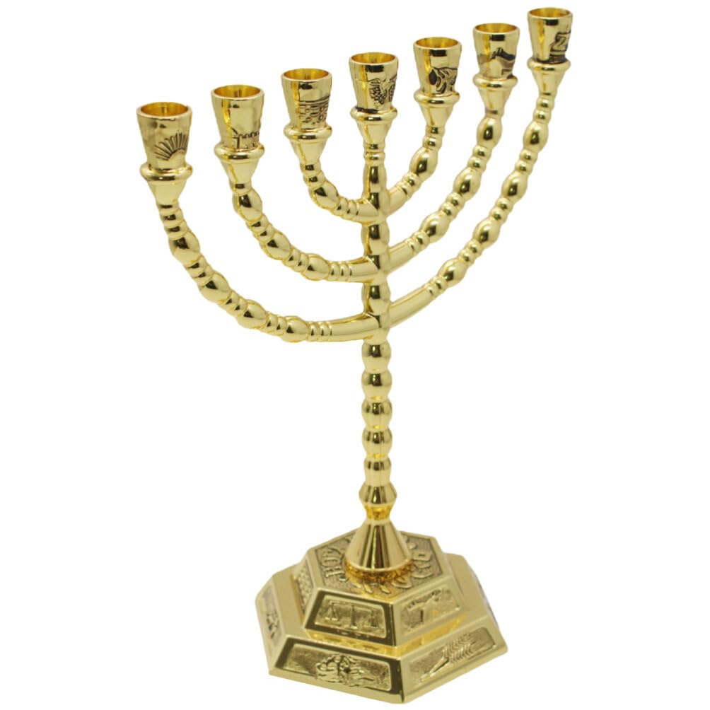 HOLIDYOYO Hanukkah Menorah Chanukah Candles Jewish Candle Sticks Jerusalem Temple Menorah Candle Holder 7 Branch for Shabbat,Tabernacle, Home Decor Ornaments Table Centerpiece Display