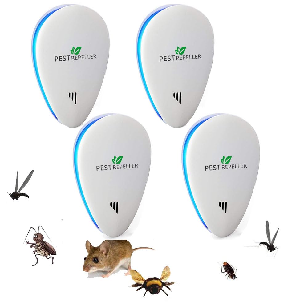 Repelente Ultrasónico de Plagas,Nuevo Electrónico Repelente Mosquitos Insectos para Interiores Anti Cucarachas, Moscas,Mosquitos,Ratones,Arañas,100% Inofensivo para Mascotas y Humanos- 4 Piezas