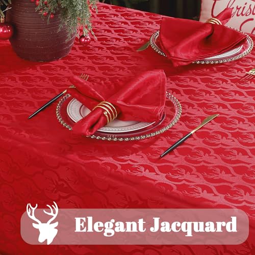 SASTYBALE Christmas Red Tablecloth 52"x70" Rectangle - Jacquard Damask Deer Antler Spillproof Table Cover for Xmas New Year Winter Holiday Decor (Fits 4-6 Seats) – Image 4