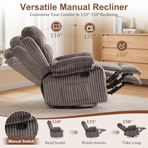 Image of Korser Rocking Recliner Chair, Nursery Rocker Chair for Adults, Small Recliners for Small Spaces, Swivel Rocker Recliner with Cushion, Upholstered Rocking Chairs for Living Room, Apartment