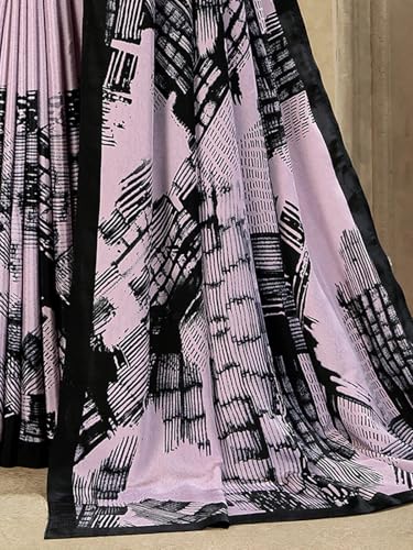 Image of SIRIL Women's Crepe Silk Printed Saree with Unstitched Blouse Piece