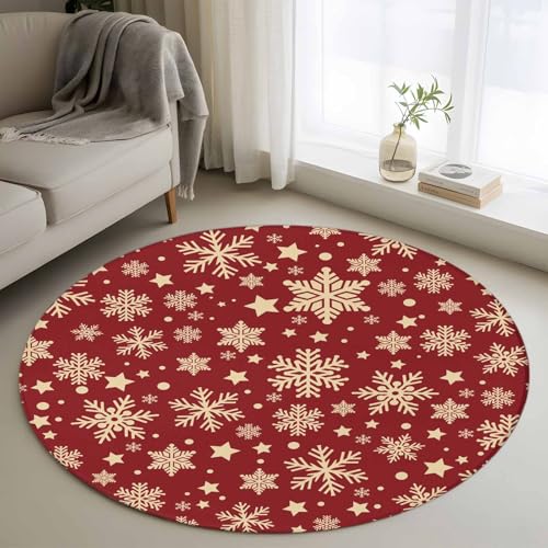 Xyliovatrix Christmas Snowflakes Round Area Rug 3.3Ft Washable Circle Rugs