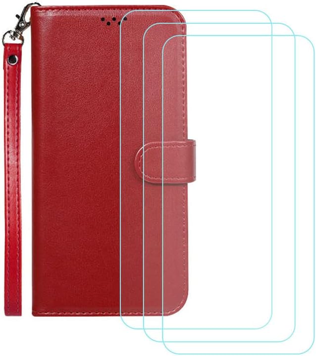 Amazon Com Wallet Case For Infinix Smart 6 Yzkjsz Flip Pu Leather Case With Cwine Redit Card Slots Cover 3 Pack Tempewine Red Film Glass Screen Protector For Infinix Smart 6 6 6