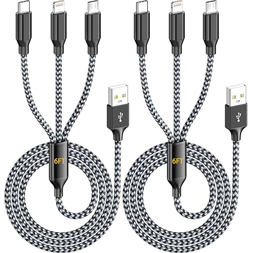 IDISON Multi Charging Cable (2Pack 6ft), 3 in 1 Charging Cable Travel Essentials Nylon Braided Cord...