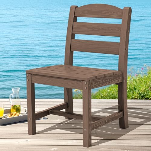 Image of SERWALL Outdoor Armless Dining Chairs Set of 2, All-Weather HDPE Patio Chair with 19.7 inch Widened Seat, for Backyard, Garden, Brown