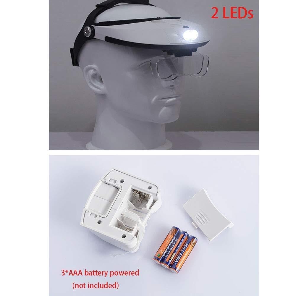 Kopfbandlupe mit 2 LED-Leuchten, 5 austauschbaren Linsen (1x–3,5X), am Kopf befestigte Lupe für Schmuck-, Uhrenreparatur und Lesen