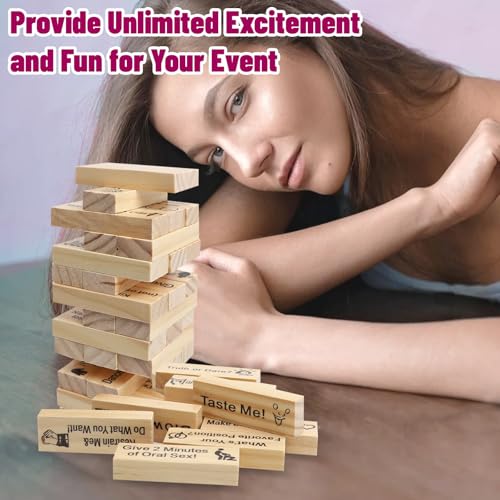 ROTKUSZ 48 Stück BlockTower Stack Spiel Holzblock Spiel für Paare, Date Night, Lustiges Paarspiel für Erwachsene, Ideal für Dates