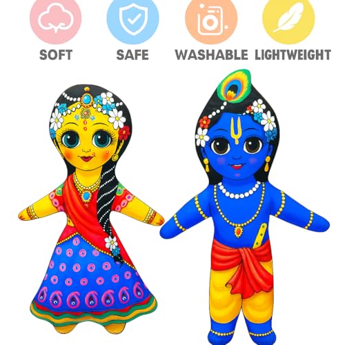Image of Radha Krishna Soft Toy - Shri Radhe Krishna Stuffed Doll for Kids & Babies | Soft Toys for Toddlers | Washable Plush God Toy for Boys & Girls