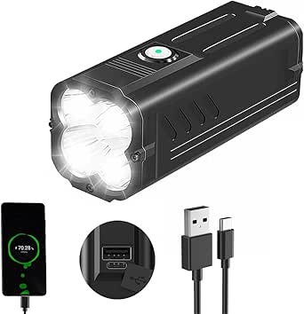 SuperFire Led Torch Rechargeable 10000 Lumens,M20 Torches Led Super Bright Powerful P50 Four Core Wick Built-in 10400 mAh Battery,Long Battery Life, 6 Modes for Dog Walking Hiking Emergency Gift