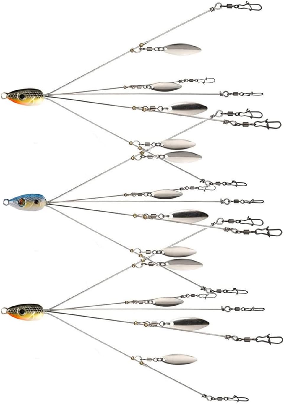 Alabama Rig for Bass Fishing Lure Bait 5 Arms Umbrella A-Rig Swimbait with 4 Willow Leaf Blades for Trout Perch Walleye Freshwater/Saltwater Boat Trolling and More