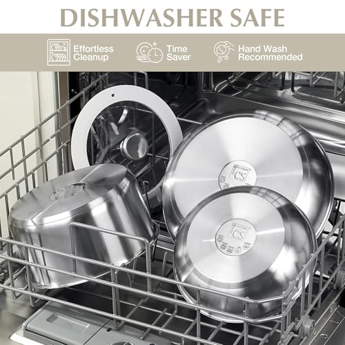 Image of KOCH SYSTEME CS Stainless Steel Pots and Pans Set, 7 Piece Stainless Steel Cookware Set with Detachable Handle, Kitchen Cookware Set with Removable Handle, Steel Pots and Pans Induction Compatible