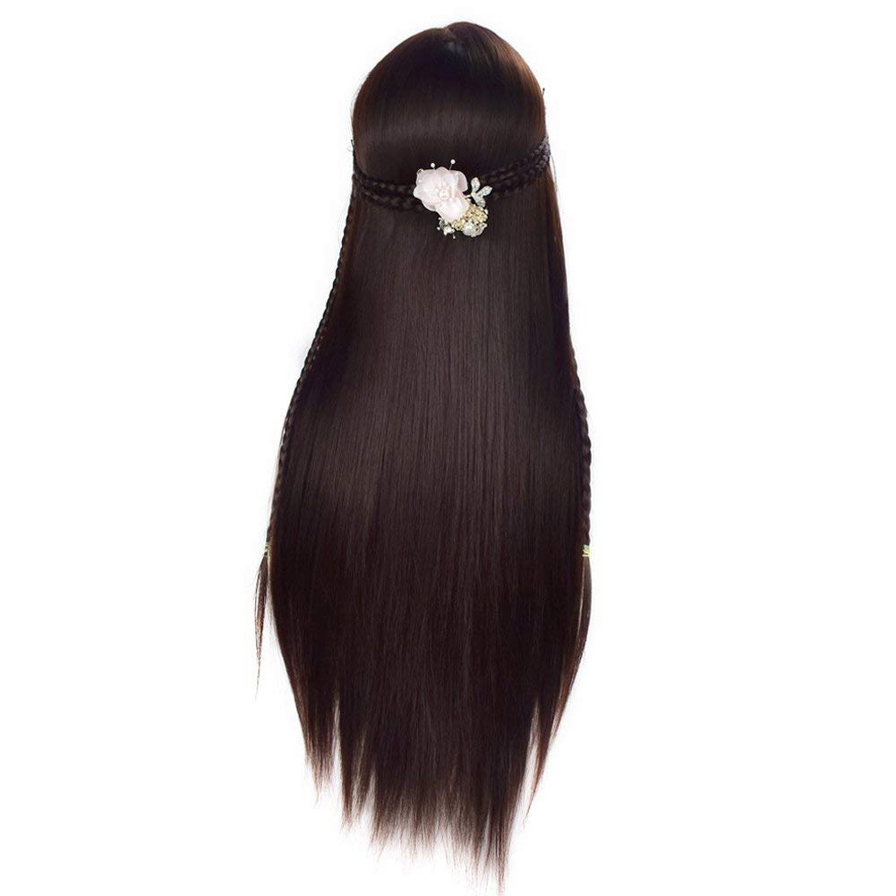Testa di manichino 65 cm con capelli sintetici e morsetto per acconciature e cosmetica