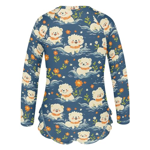 ALAZA Lovely Puppy Dog Blue Blossom Girls One Piece Swimsuit Long Sleeve Rash Guard Swimsuits UV 50+ Swimwear Zipper3