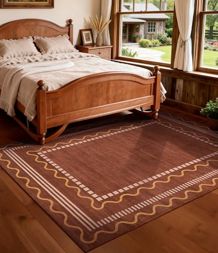 Alfombra para dormitorio 5x7 color naranja quemado miniatura 3