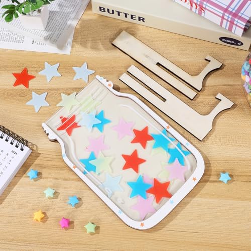 DIYEAH Reward Jar with Colorful Wooden Stars Classroom Incentive Star Jar Reward System for Home School Teachers and Parents - Image 3