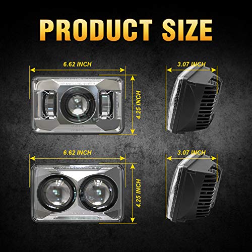 Image of 4PCS DOT Approved 60w Rectangular 4x6 inch LED Headlights H4651 H4652 H4656 H4666 H6545 Headlamps Compatible with Freightliner Peterbilt Kenworth Trucks (Silver, 4X6 Inchs)