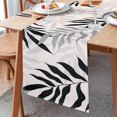 Inhobbok Black Leaf Polyester Table Runner Cover